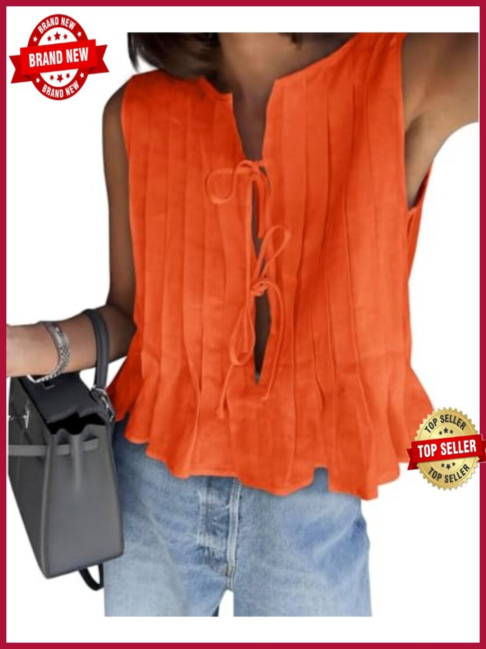 Bow Front Tie Tank Top Sleeveless Babydoll Peplum Ruffle Top
